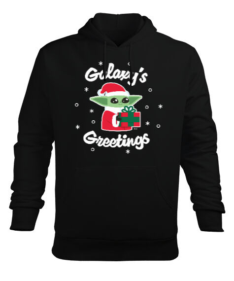 Tisho - The Child Yeni Yıl Star Wars Grogu Galaxys Greetings Siyah Erkek Kapüşonlu Hoodie Sweatshirt