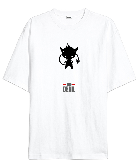 Tisho - The Devil - İblis Beyaz Oversize Unisex Tişört