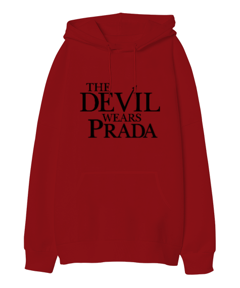 Tisho - The Devil Wears Prada Kırmızı Oversize Unisex Kapüşonlu Sweatshirt