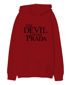 The Devil Wears Prada Kırmızı Oversize Unisex Kapüşonlu Sweatshirt - Thumbnail