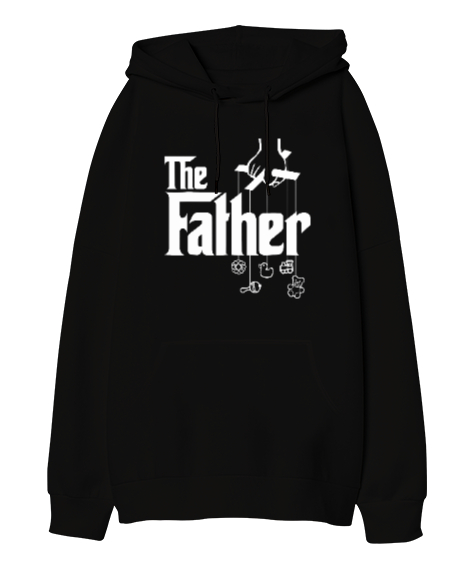 Tisho - The Father - Baba, Babalar Günü Tasarımı Siyah Oversize Unisex Kapüşonlu Sweatshirt