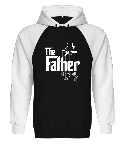 Tisho - The Father - Baba, Babalar Günü Tasarımı Siyah/Beyaz Orjinal Reglan Hoodie Unisex Sweatshirt