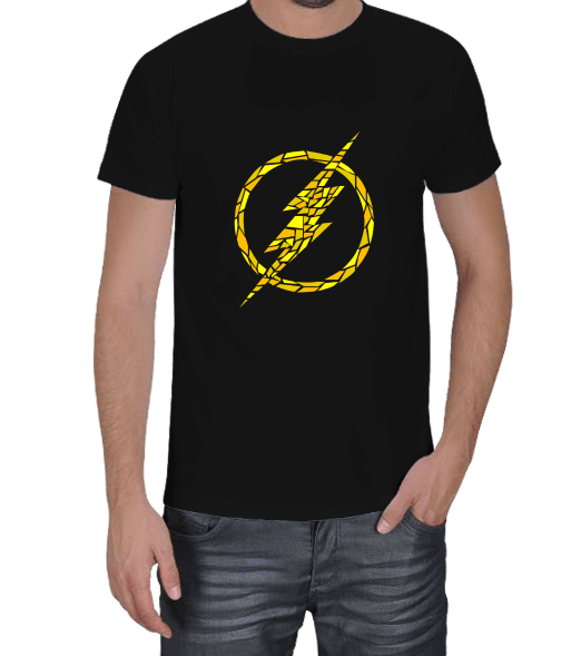 Tisho - The Flash Kırık Logo Siyah Erkek Tişört