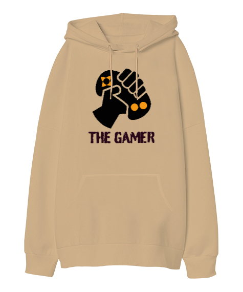 Tisho - The Gamer - Oyuncu Camel Oversize Unisex Kapüşonlu Sweatshirt