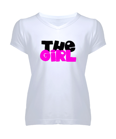 Tisho - the girl graffiti Beyaz Kadın V Yaka Tişört