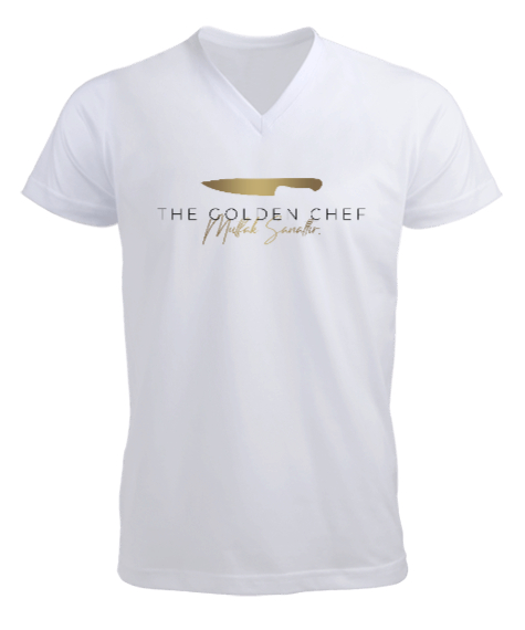 Tisho - The Golden Chef Aşçılar için Beyaz Erkek Kısa Kol V Yaka Tişört