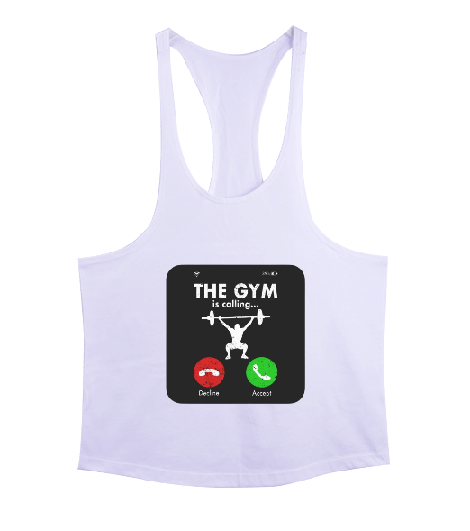 Tisho - The GYM is calling Vücut Geliştirme Bodybuilding Fitness Tasarım Beyaz Erkek Tank Top Atlet
