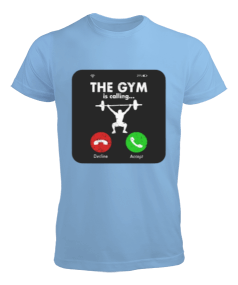 Tisho - The GYM is calling Vücut Geliştirme Bodybuilding Fitness Tasarım Buz Mavisi Erkek Tişört