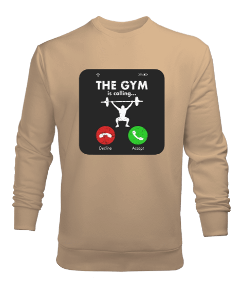 Tisho - The GYM is calling Vücut Geliştirme Bodybuilding Fitness Tasarım Camel Erkek Sweatshirt