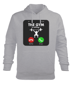Tisho - The GYM is calling Vücut Geliştirme Bodybuilding Fitness Tasarım Gri Erkek Kapüşonlu Hoodie Sweatshirt