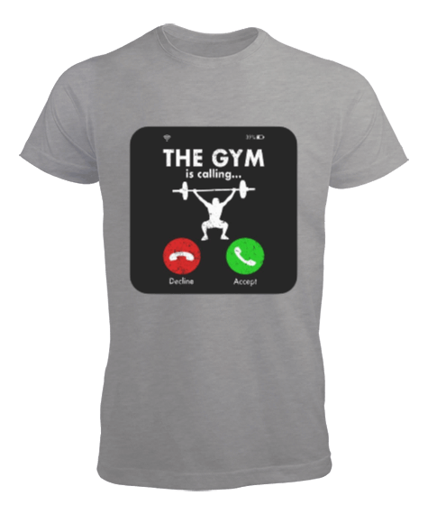 Tisho - The GYM is calling Vücut Geliştirme Bodybuilding Fitness Tasarım Gri Erkek Tişört