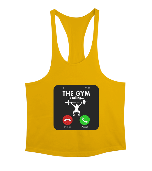 Tisho - The GYM is calling Vücut Geliştirme Bodybuilding Fitness Tasarım Sarı Erkek Tank Top Atlet
