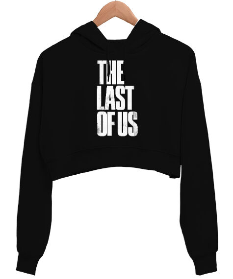 Tisho - The Last of Us Baskı Tasarımlı Siyah Kadın Crop Hoodie Kapüşonlu Sweatshirt