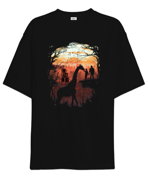 Tisho - The Last of Us Joel ve Ellie Tasarım Baskılı Siyah Oversize Unisex Tişört