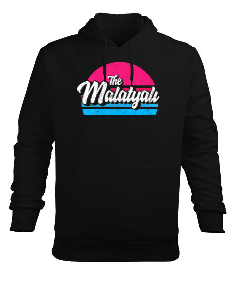 Tisho - The Malatyalı 44 Malatya Tasarım Baskılı Siyah Erkek Kapüşonlu Hoodie Sweatshirt