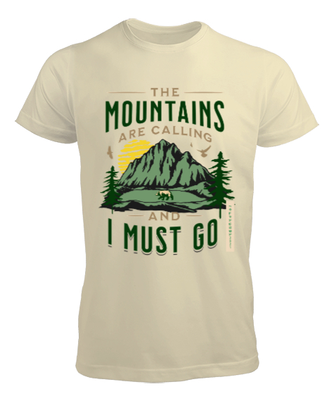 Tisho - The Mountains Are Calling Baskılı Krem Erkek Tişört
