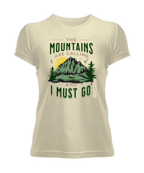 Tisho - The Mountains Are Calling Baskılı Krem Kadın Tişört