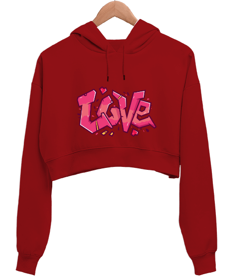 Tisho - The Red of Love Kadın Crop Hoodie Kapüşonlu Sweatshirt