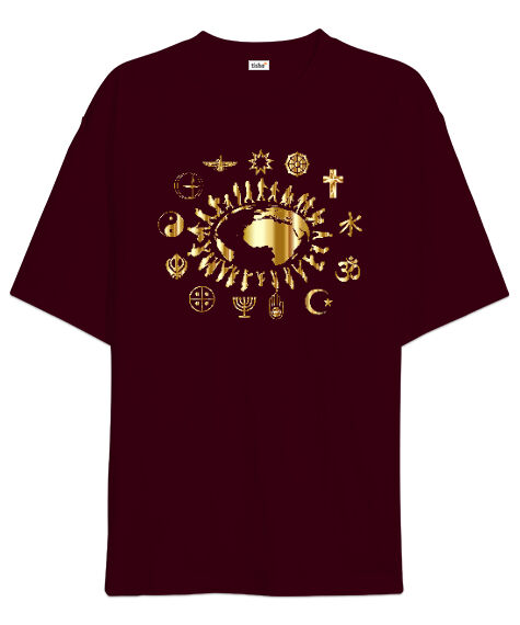 Tisho - The World Bordo Oversize Unisex Tişört