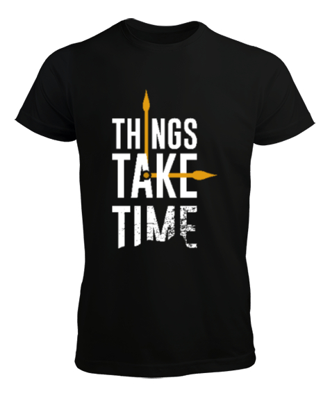 Things Take Time Baskılı Siyah Erkek Tişört
