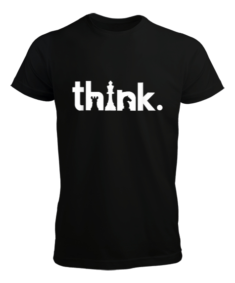 Tisho - Think Chess, Satranç Düşün Tasarımı Baskılı Siyah Erkek Tişört