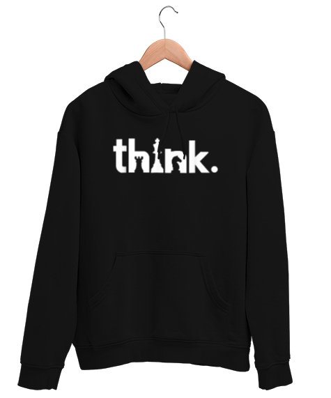 Tisho - Think Chess, Satranç Düşün Tasarımı Baskılı Siyah Unisex Kapşonlu Sweatshirt