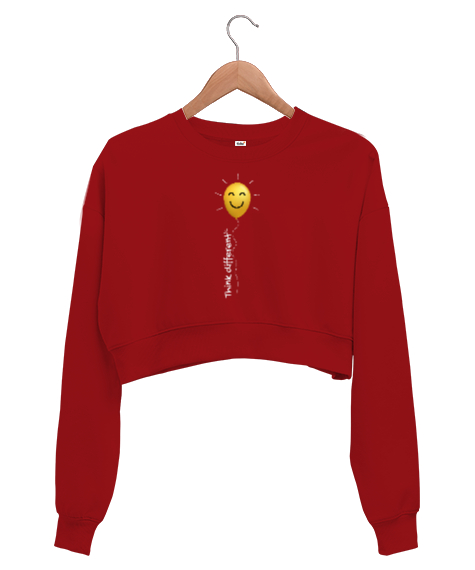 Tisho - Think Different - Farklı Düşün Mutlu Ol Kırmızı Kadın Crop Sweatshirt