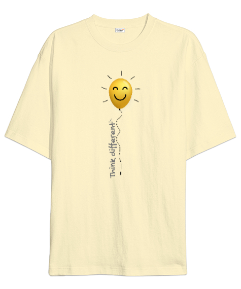 Tisho - Think Different - Farklı Düşün Mutlu Ol Krem Oversize Unisex Tişört