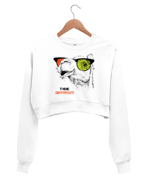 Tisho - Think Different V3 Beyaz Kadın Crop Sweatshirt