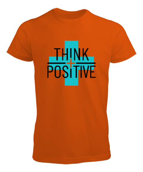 Tisho - Think Positive - Pozitif Düşün Turuncu Erkek Tişört