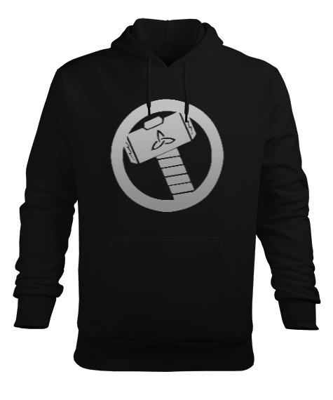 Tisho - Thor Çekiç Siyah Erkek Kapüşonlu Hoodie Sweatshirt