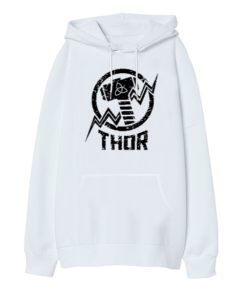 Tisho - Thor - Viking V2 Beyaz Oversize Unisex Kapüşonlu Sweatshirt