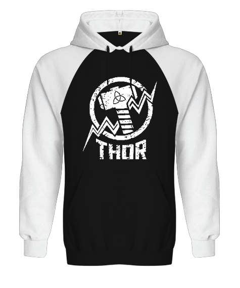 Tisho - Thor - Viking V2 Siyah/Beyaz Orjinal Reglan Hoodie Unisex Sweatshirt