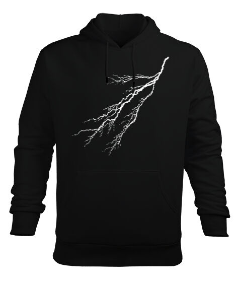 Tisho - Thunder - Şimşek Siyah Erkek Kapüşonlu Hoodie Sweatshirt