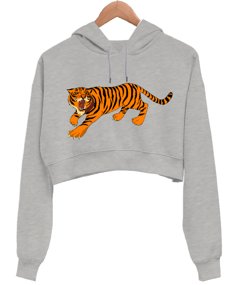 Tisho - tiger crop hoodie Kadın Crop Hoodie Kapüşonlu Sweatshirt