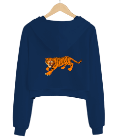 tiger kapüşonlu crop Kadın Crop Hoodie Kapüşonlu Sweatshirt - Thumbnail