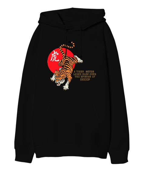Tisho - Tiger Never Sleep Oversize Unisex Kapüşonlu Sweatshirt