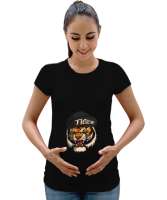 Tıger şapkalı kaplan Siyah Kadın Hamile Tişört - Tisho