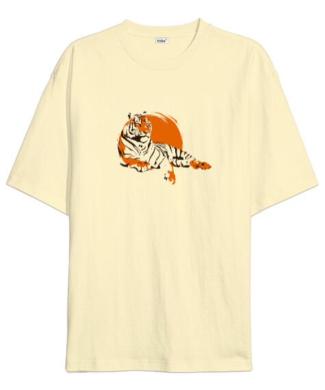 Tisho - Tiger Sun Krem Oversize Unisex Tişört
