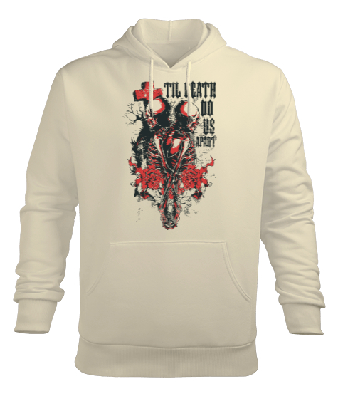 Tisho - Til Death Do Us Apart, Ölüm Bizi Ayırana Kadar Baskılı Krem Erkek Kapüşonlu Hoodie Sweatshirt