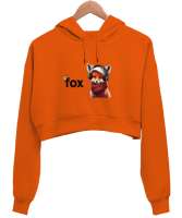 Tilki Turuncu Kadın Crop Hoodie Kapüşonlu Sweatshirt - Tisho