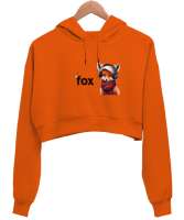 Tilki Turuncu Kadın Crop Hoodie Kapüşonlu Sweatshirt - Tisho