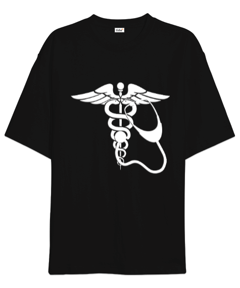 Tisho - Tıp Sembollü ve Steteskop Baskılı Oversize Unisex Tişört