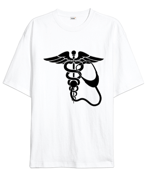 Tisho - Tıp Sembollü ve Steteskop Baskılı Oversize Unisex Tişört