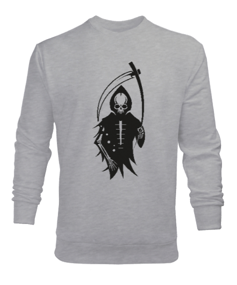Tisho - Tırpanlı İskelet - Skeleton Scythe Gri Erkek Sweatshirt