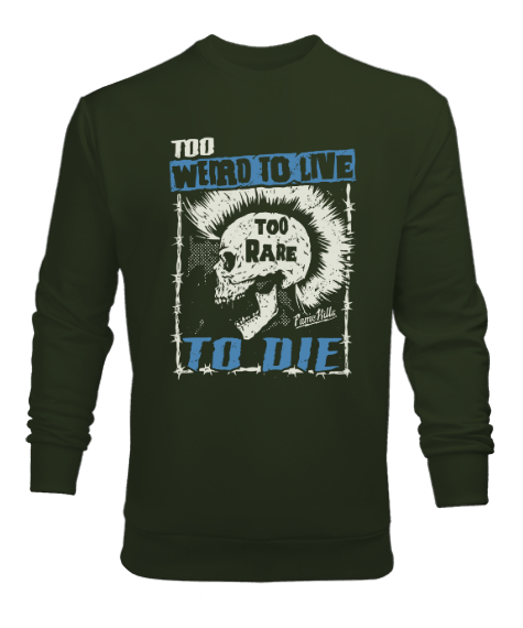 Tisho - To Die - Ölmek İçin Yaşamak - Punk Skull Haki Yeşili Erkek Sweatshirt