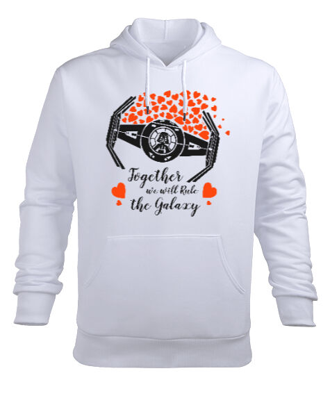 Tisho - Together We Can Rule The Galaxy Darth Vader Tasarım Baskılı Beyaz Erkek Kapüşonlu Hoodie Sweatshirt