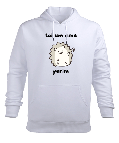 Tisho - Tokum ama Yerim Komik Heyecanlı Köstebek Beyaz Erkek Kapüşonlu Hoodie Sweatshirt