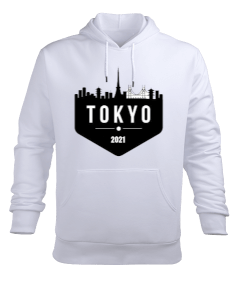 Tisho - Tokyo Baskılı Hoodie Sweatshirt Beyaz Erkek Kapüşonlu Hoodie Sweatshirt
