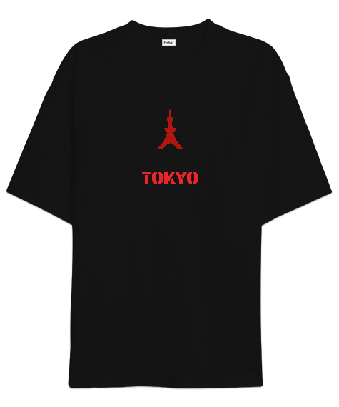 Tisho - Tokyo Baskılı Siyah Oversize Unisex Tişört